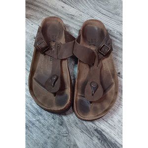 Betula by Birkenstock Brown 7 Slip On Leather Adjustable Comfort Casual Sandals